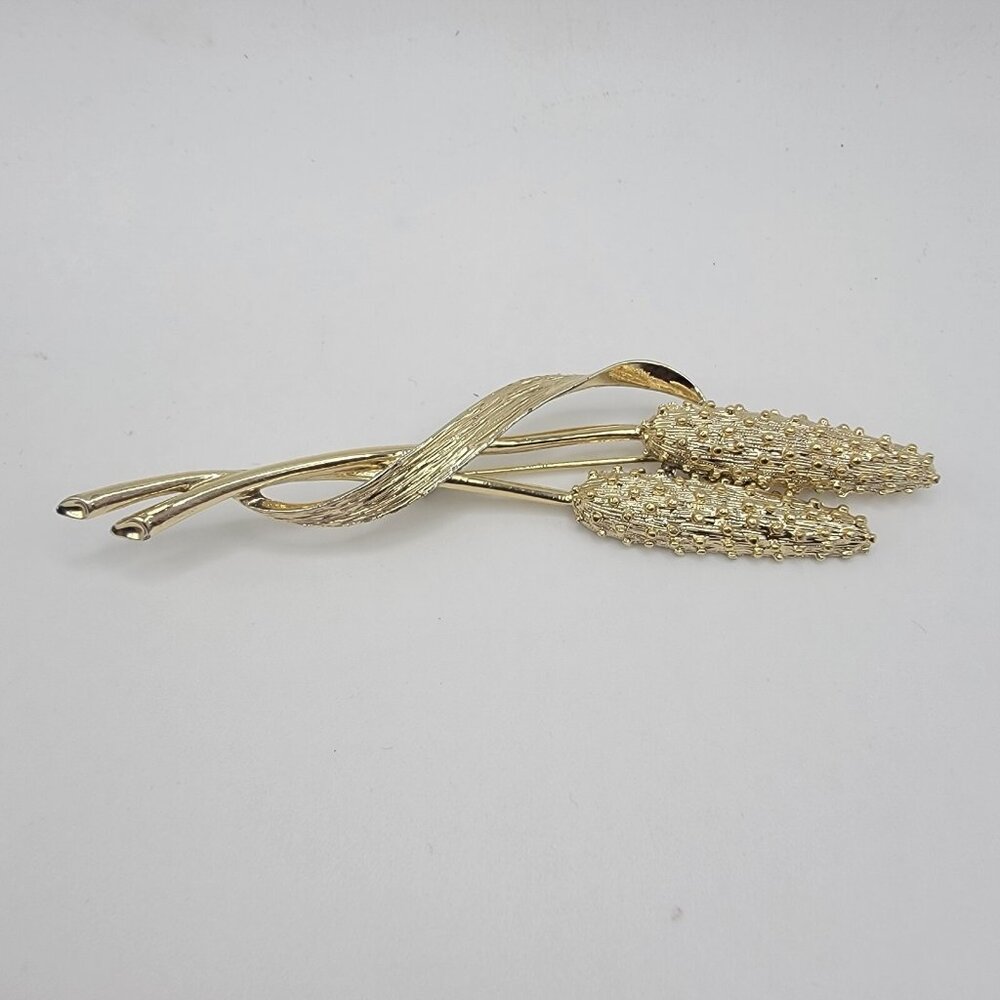 Vintage Large Goldtone Wheat / Grain Stalk Flower Brooch Pin